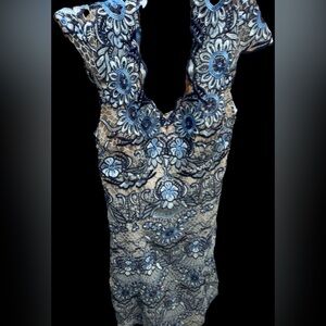 Anthropology Sara Emmanuel Floral Lace Dress with Blue Accents